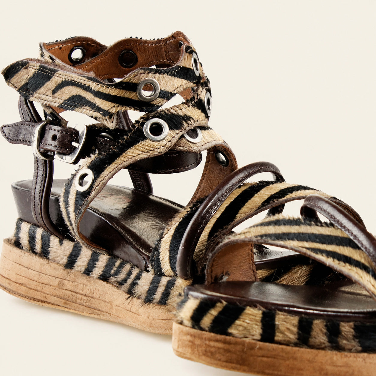 A.S.98 STRUTTURA Safari Zebra Italian leather platform sandal, leather and finishing detail 