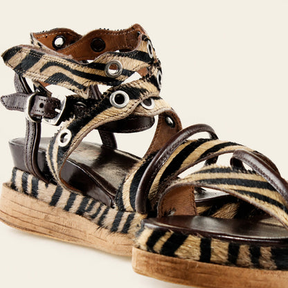 A.S.98 STRUTTURA Safari Zebra Italian leather platform sandal, leather and finishing detail 