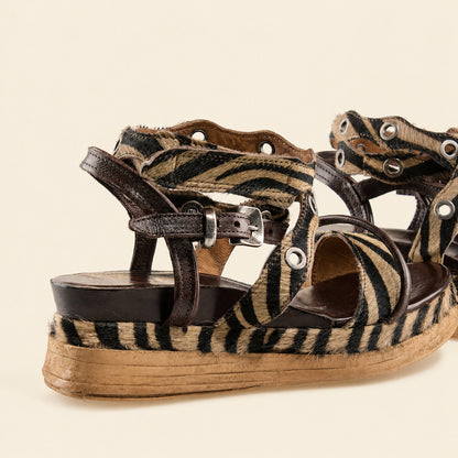 A.S.98 STRUTTURA Safari Zebra Italian leather platform sandal, heel and sole detail 
