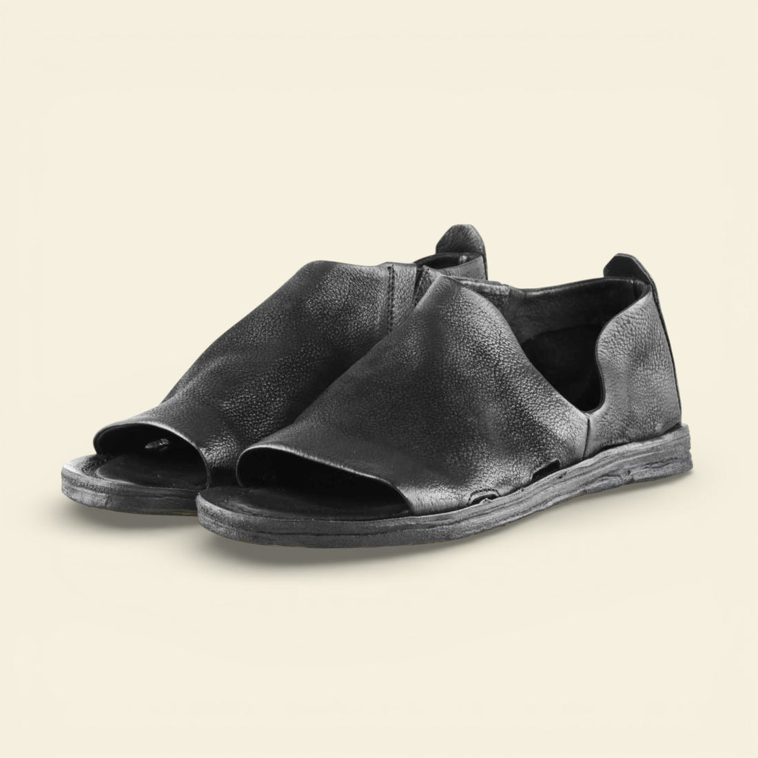 A.S.98 VELO black Italian leather open-toe slip-on sandal 