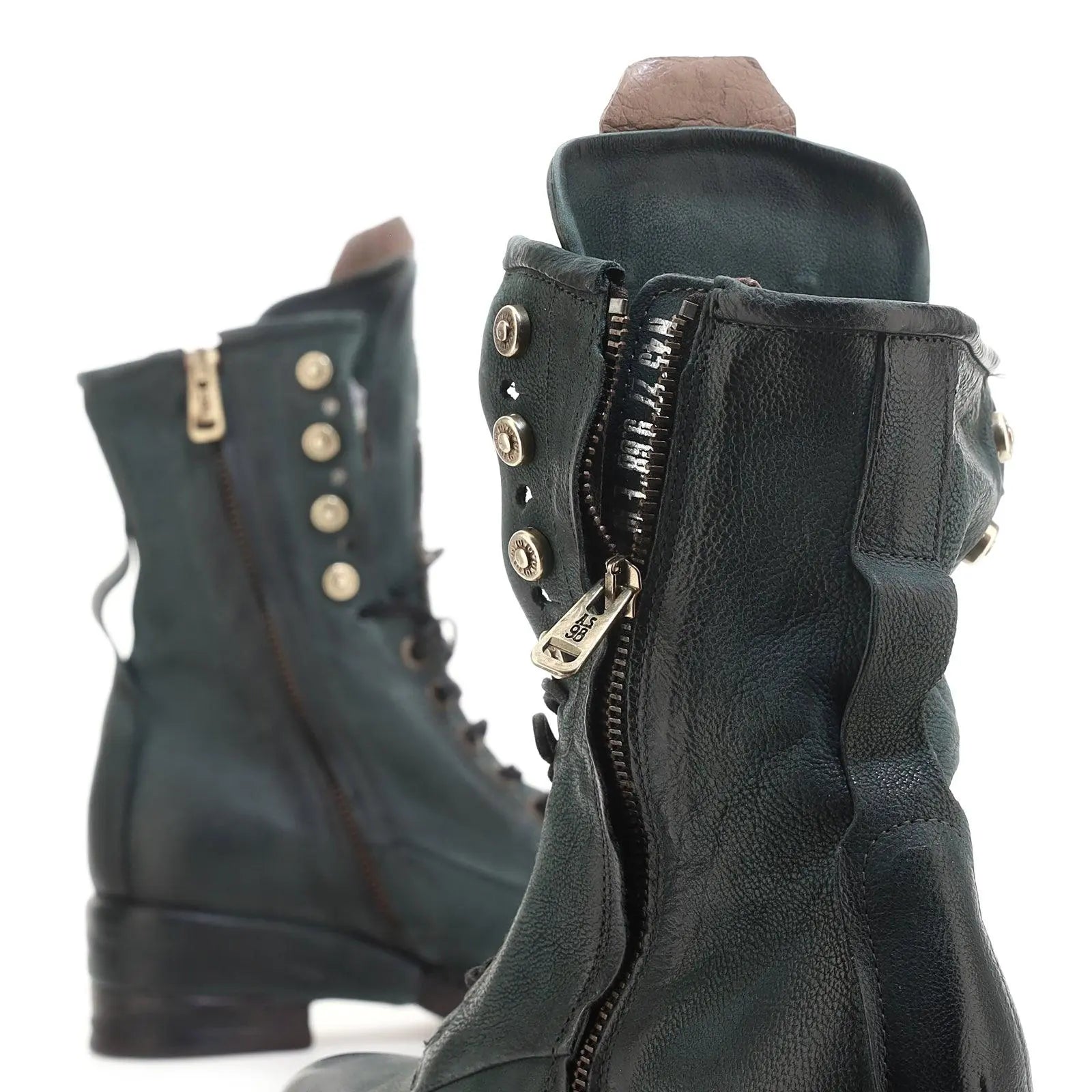 Chic Black Off White and Dark Green Italian Leather Boots A.S. 98