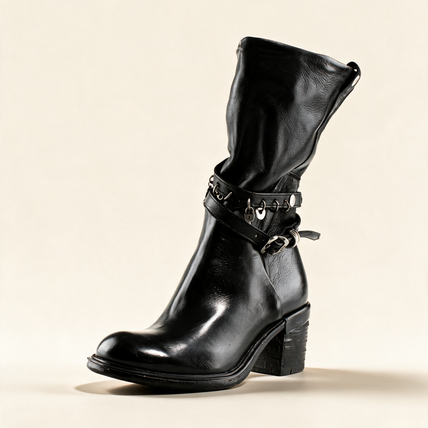 A.S.98 RAVEN Black mid-calf boots, single three-quarter view 