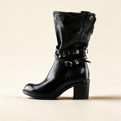 A.S.98 RAVEN Black mid-calf boots, outer side profile 