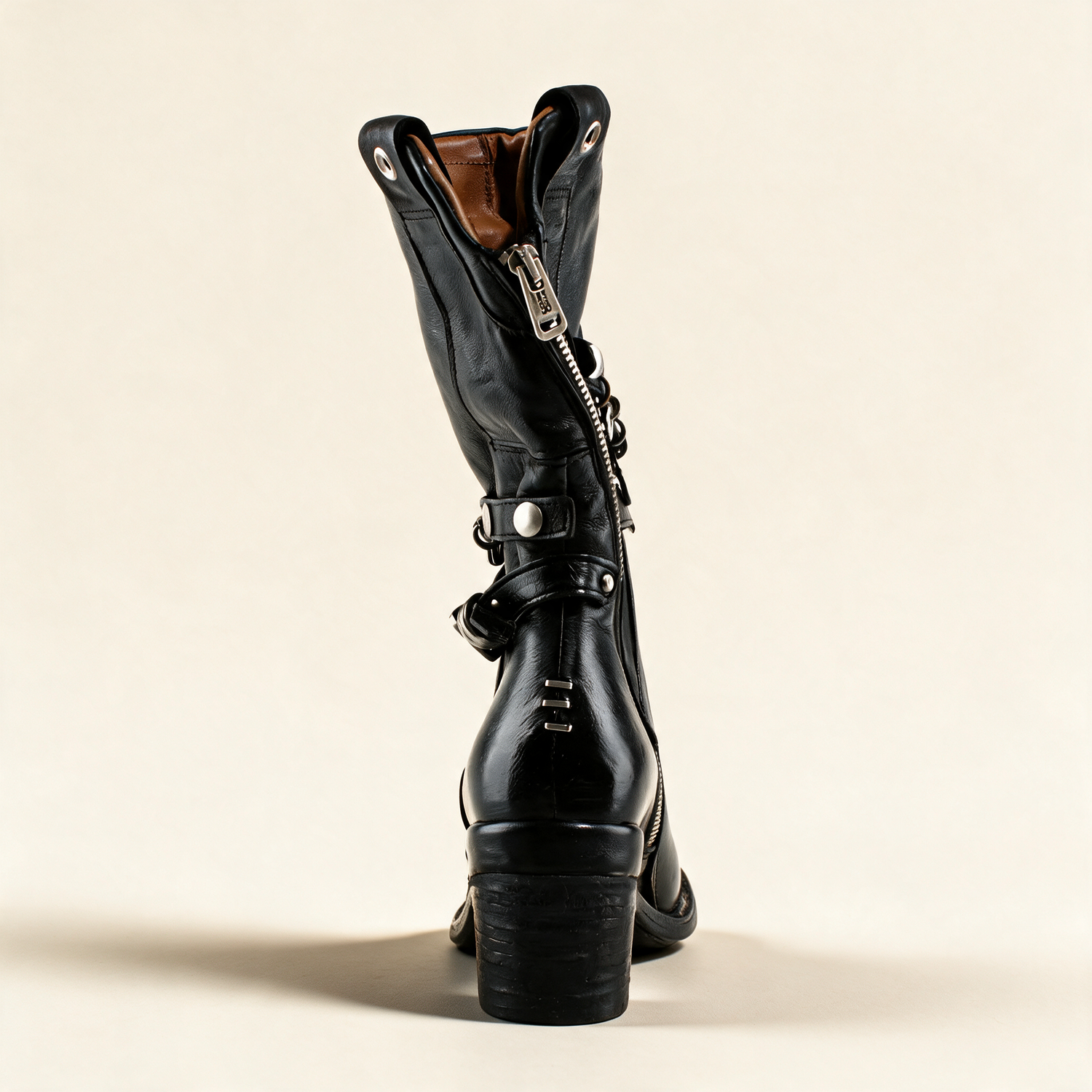 A.S.98 RAVEN Black mid-calf boots, alternate side view 