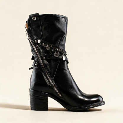 A.S.98 RAVEN Black mid-calf boots, front view 