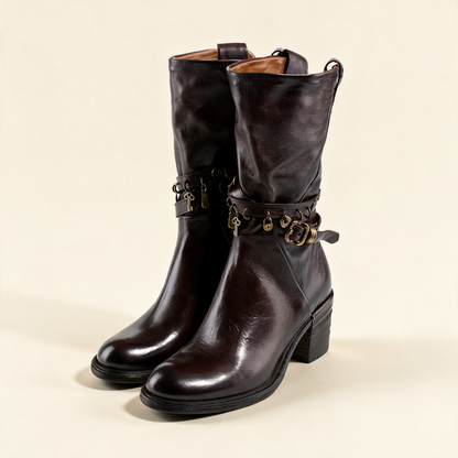A.S.98 RAVEN Ebony mid-calf boots, pair three-quarter view 