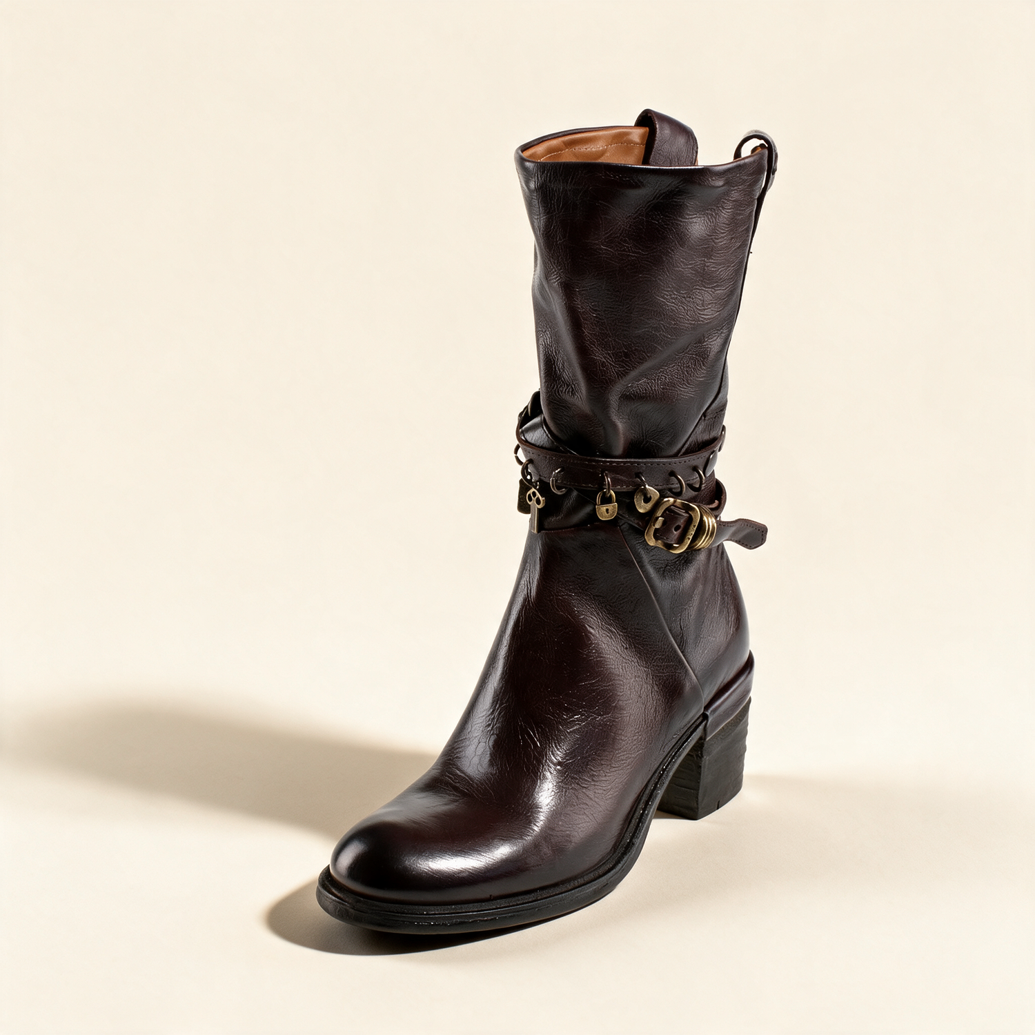A.S.98 RAVEN Ebony mid-calf boots, single three-quarter view 