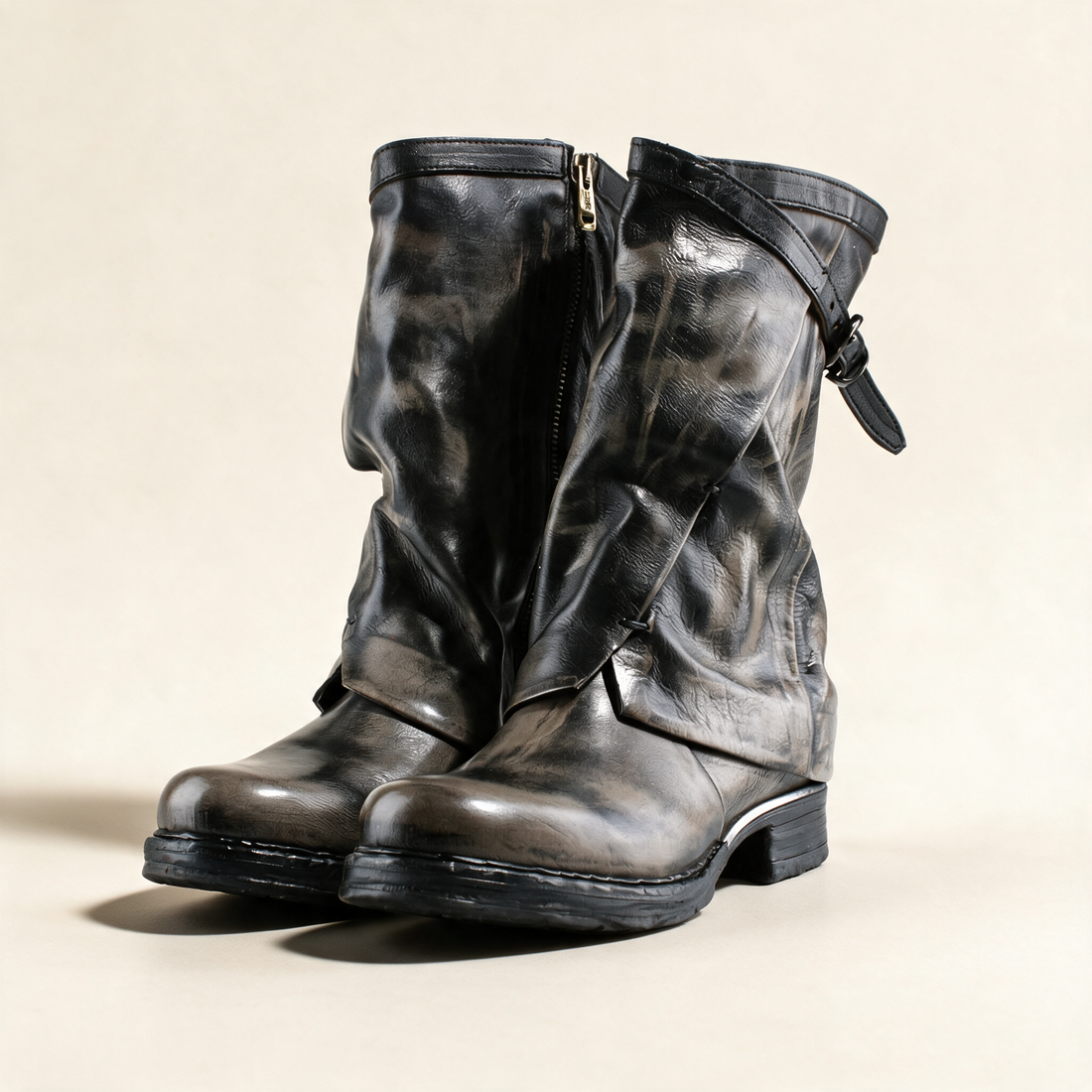 A.S.98 VESPER Charcoal mid-calf boots, pair three-quarter view 