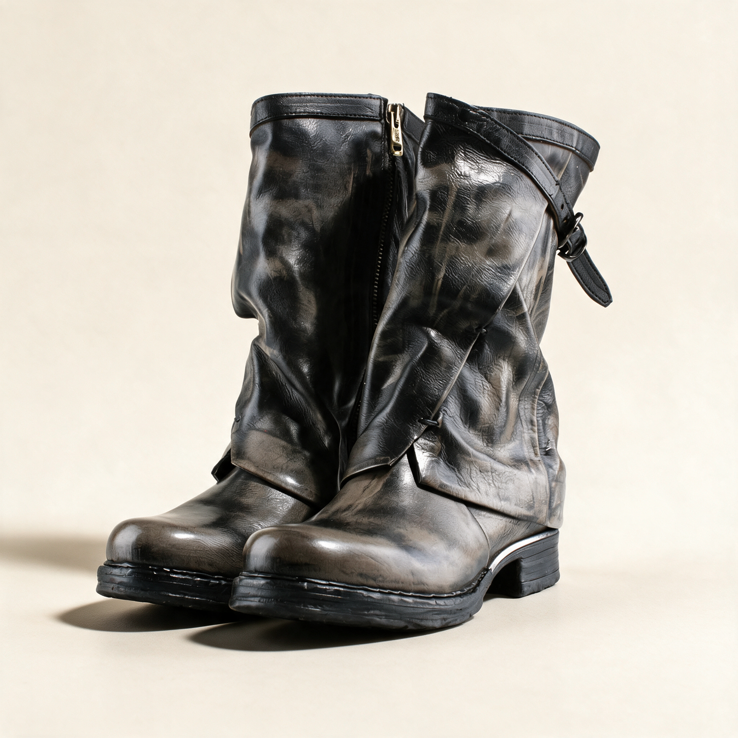 A.S.98 VESPER Charcoal mid-calf boots, pair three-quarter view 