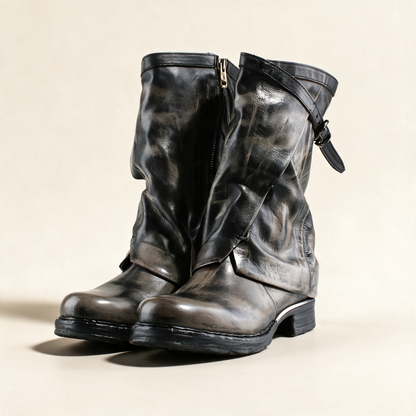 A.S.98 VESPER Charcoal mid-calf boots, pair three-quarter view 