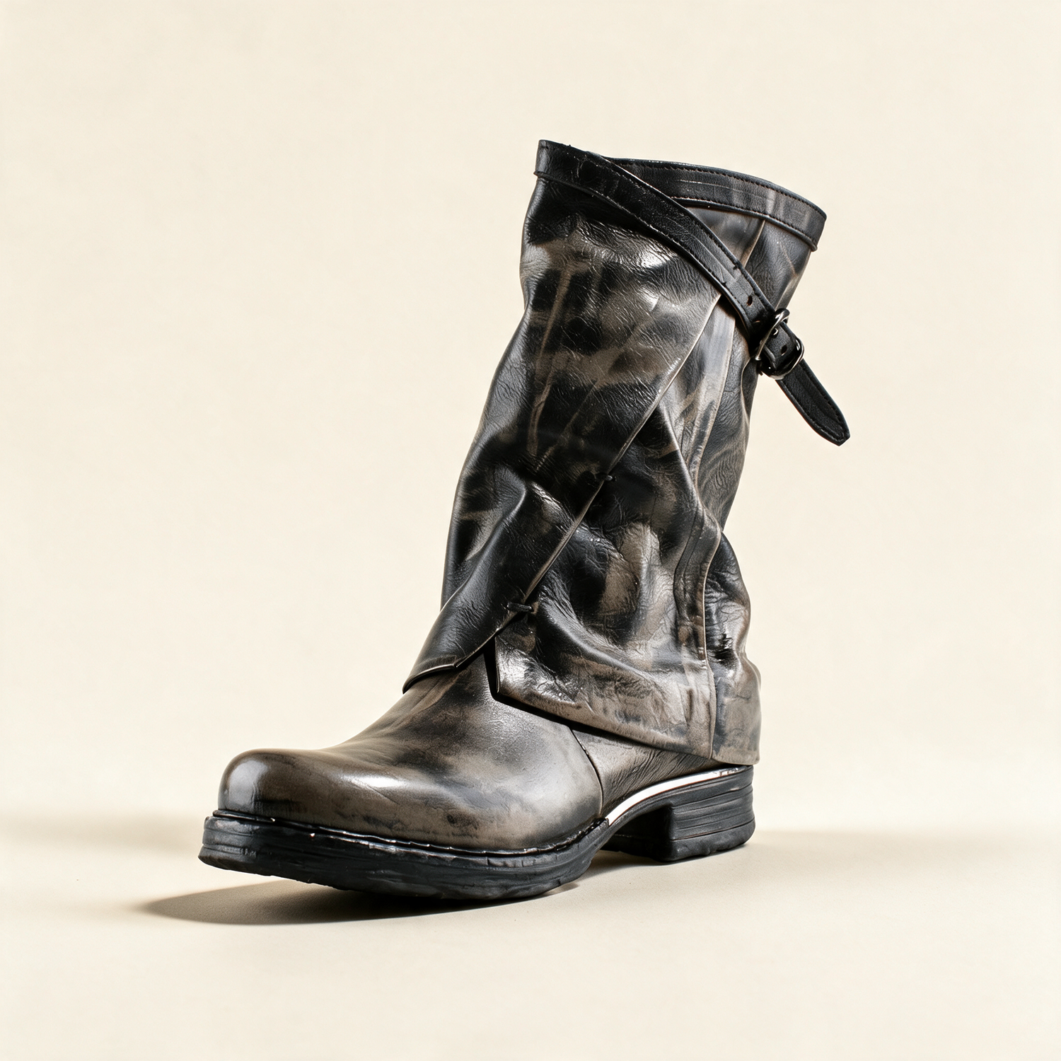 A.S.98 VESPER Charcoal mid-calf boots, single three-quarter view 