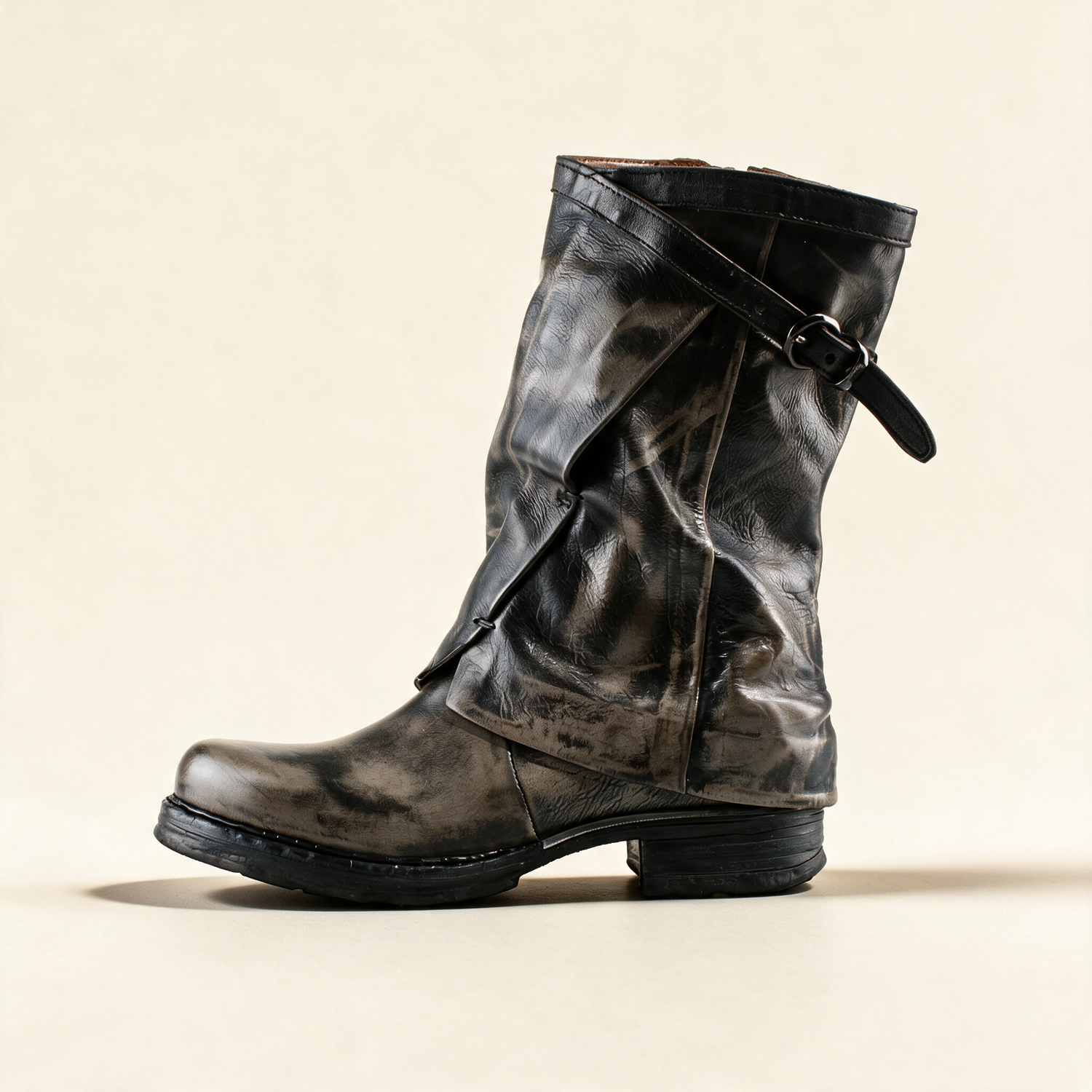 A.S.98 VESPER Charcoal mid-calf boots, outer side profile 