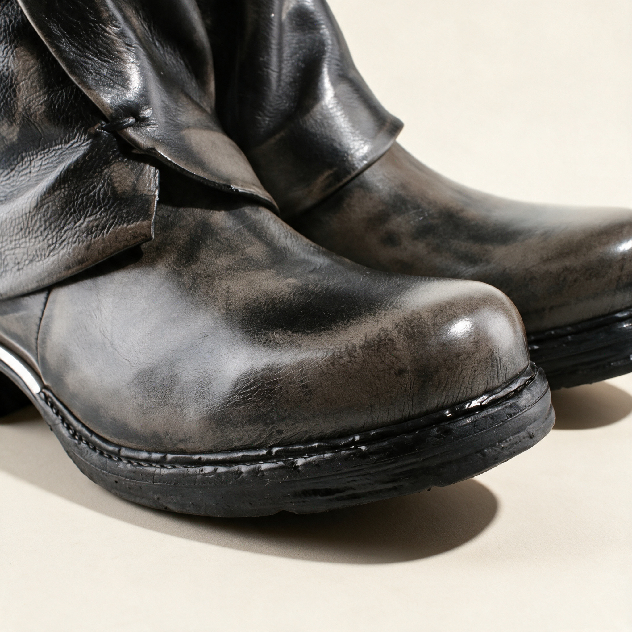 A.S.98 VESPER Charcoal mid-calf boots, leather and finishing detail 