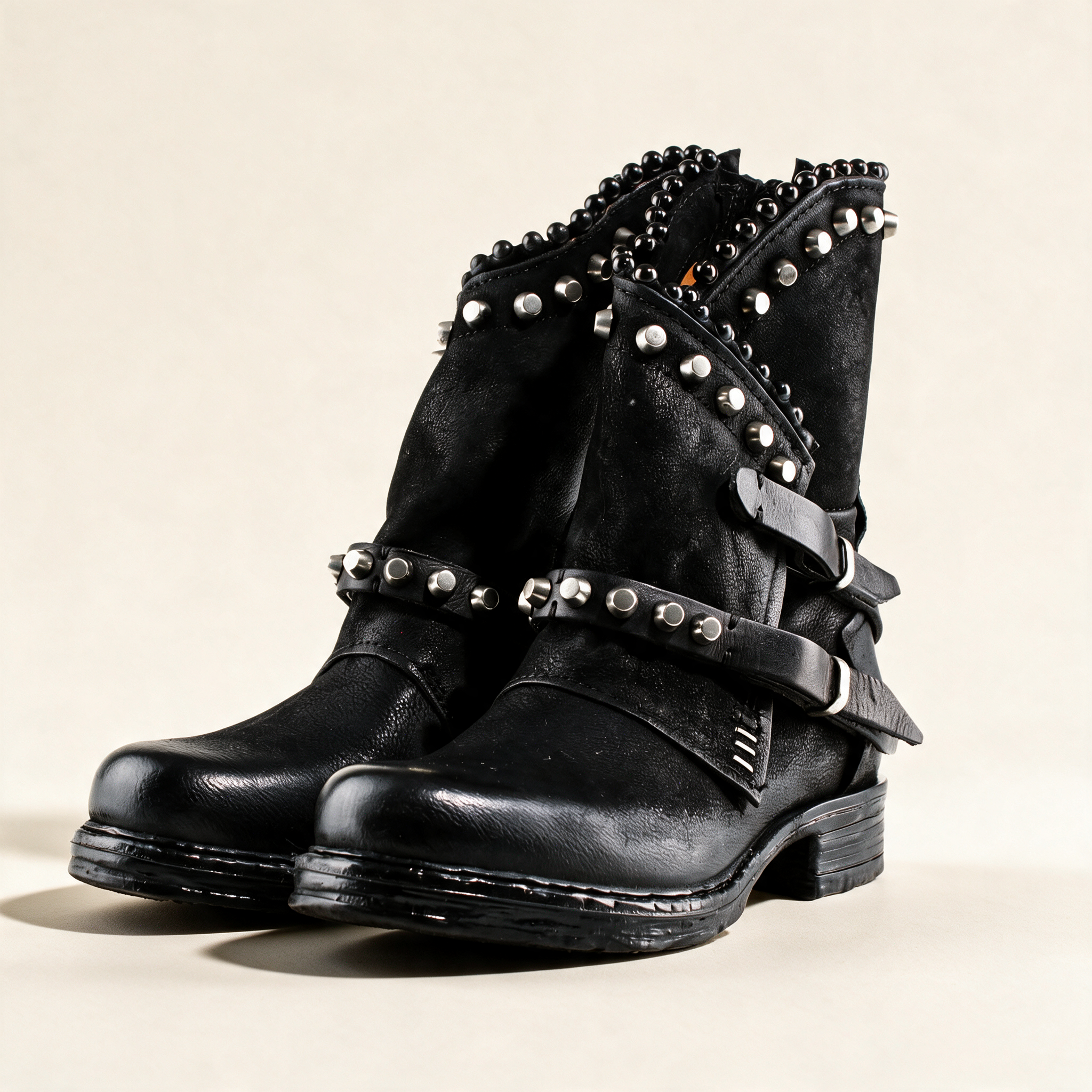 A.S.98 ASTRA Black ankle boots, pair three-quarter view 