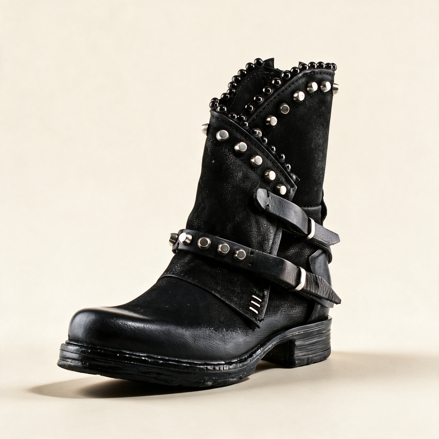 A.S.98 ASTRA Black ankle boots, single three-quarter view 