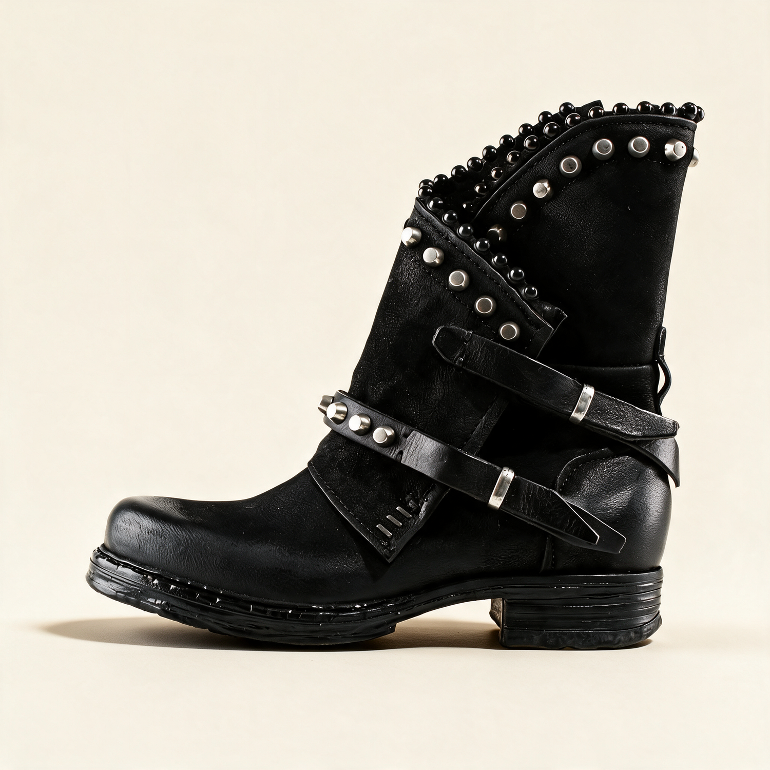 A.S.98 ASTRA Black ankle boots, outer side profile 