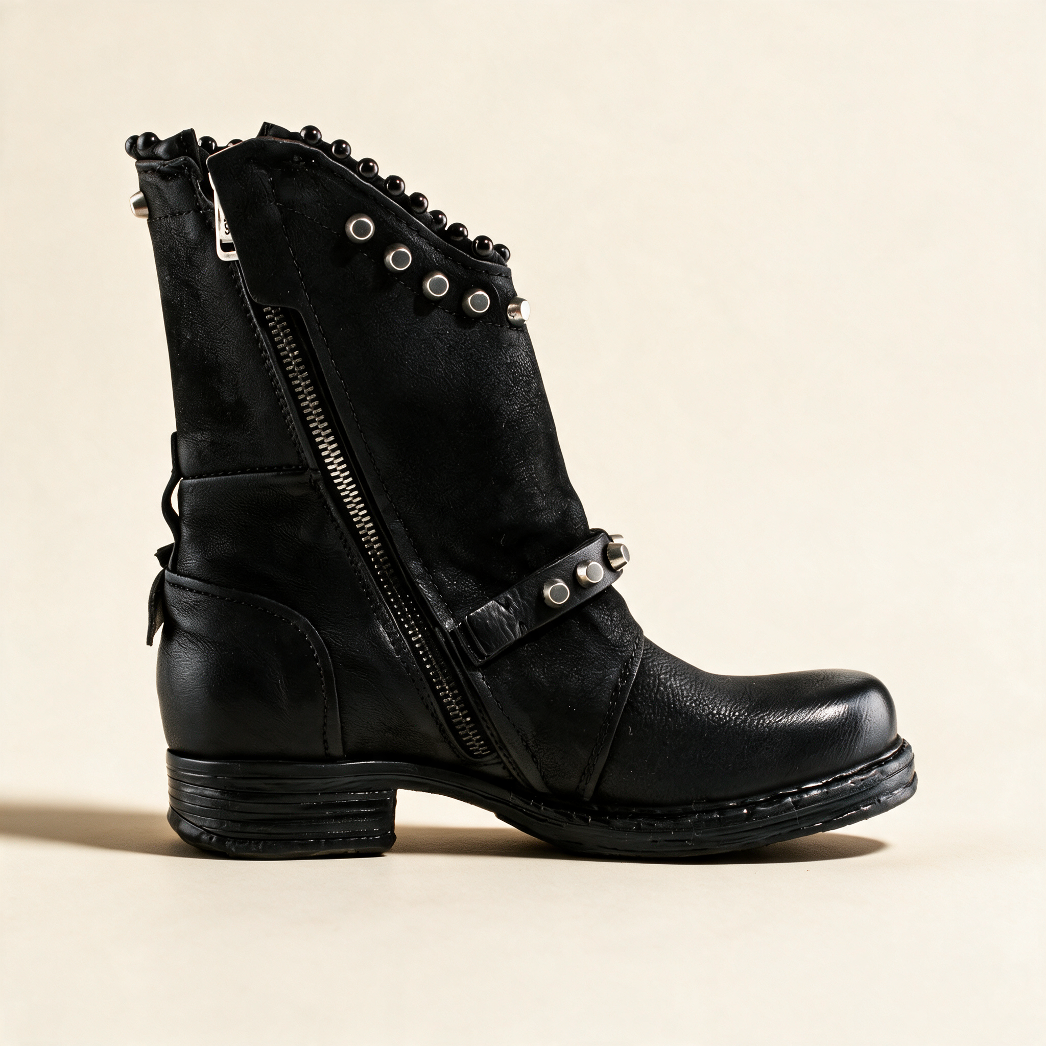 A.S.98 ASTRA Black ankle boots, front view 