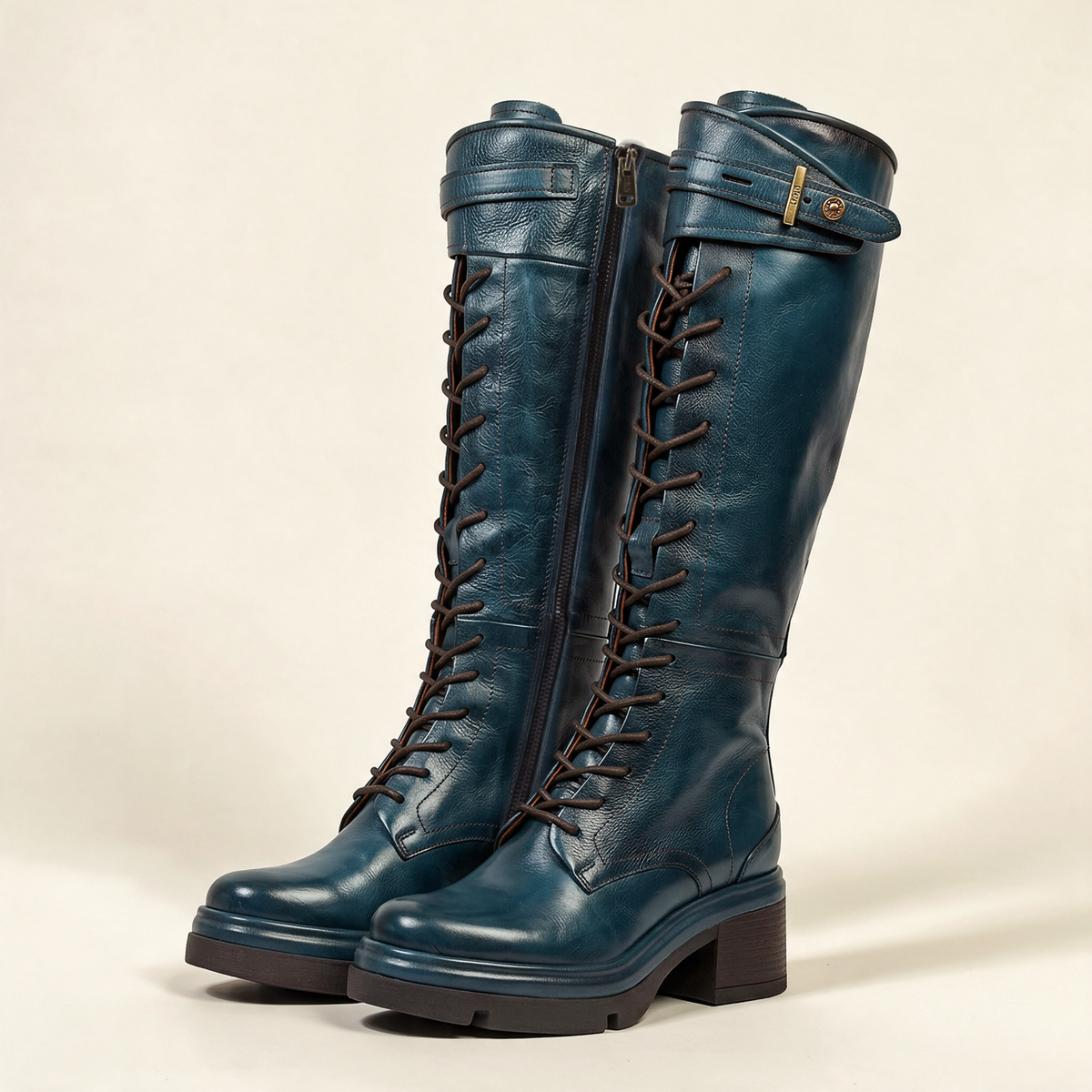 A.S.98 EDISON Teal boots, pair three-quarter view 