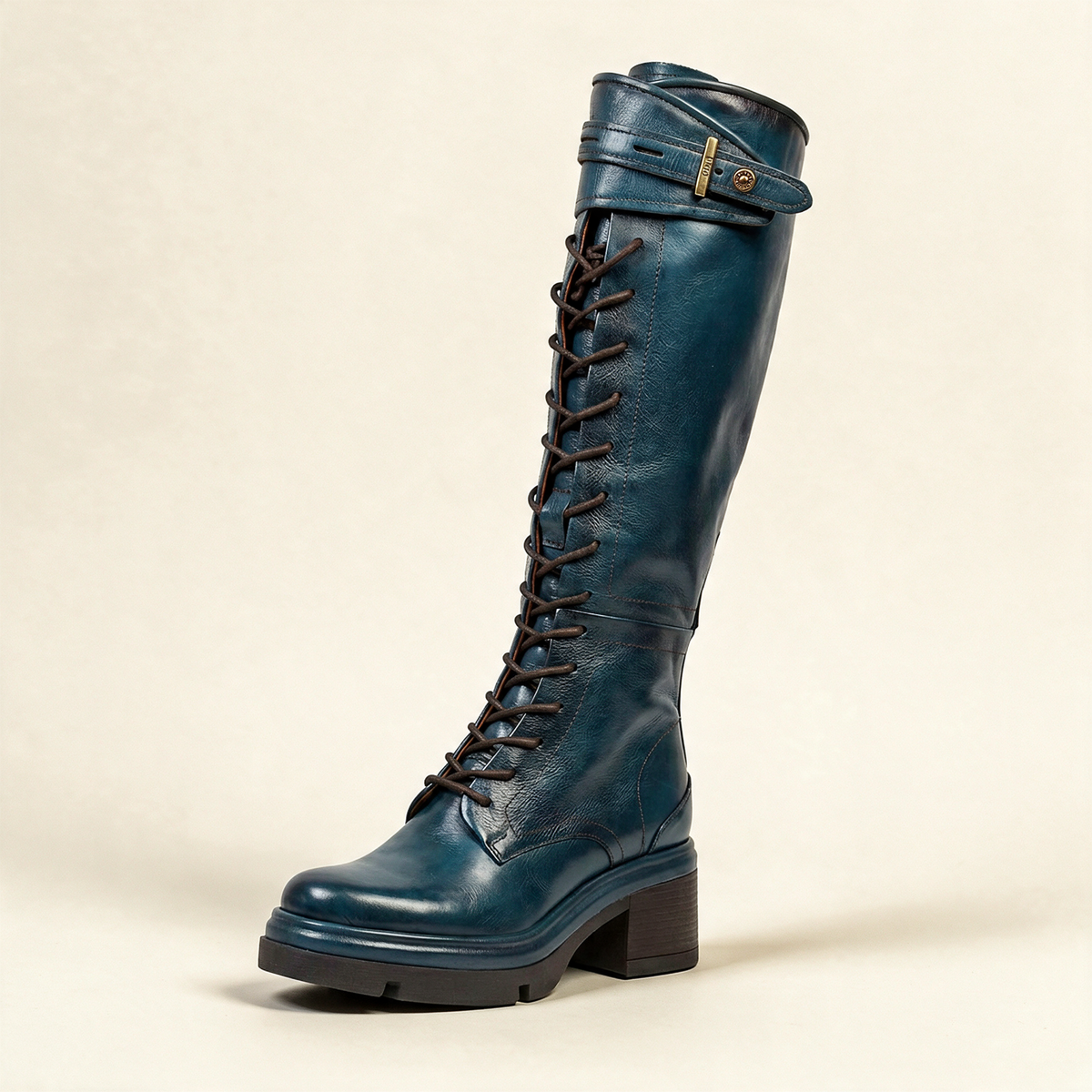 A.S.98 EDISON Teal boots, single three-quarter view 