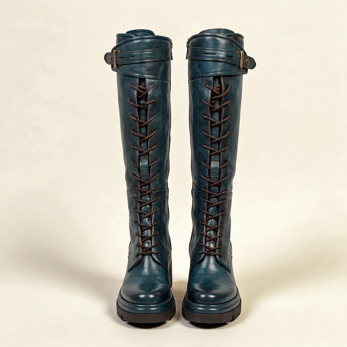 A.S.98 EDISON Teal boots, front view 