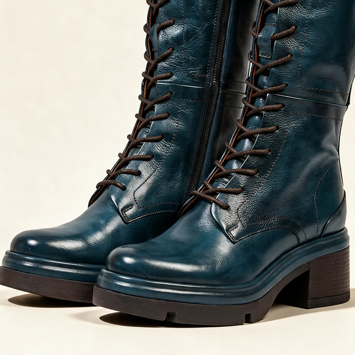 A.S.98 EDISON Teal boots, lacing and sole detail 