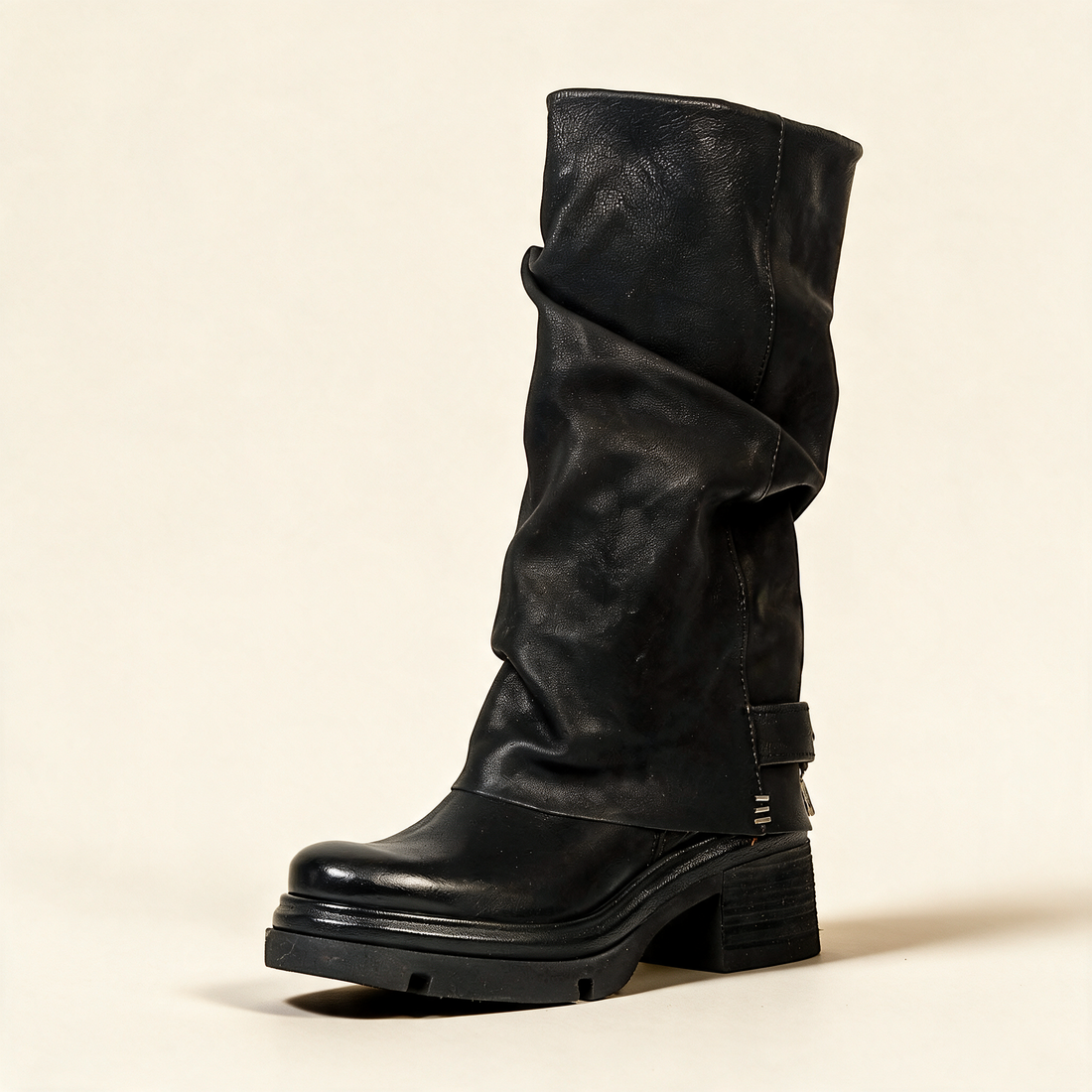 A.S.98 SERENA Black tall boots, single three-quarter view 