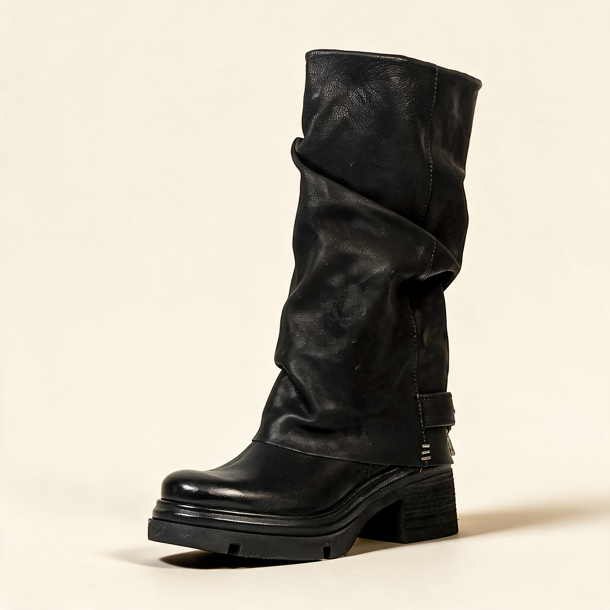 A.S.98 SERENA Black tall boots, single three-quarter view 