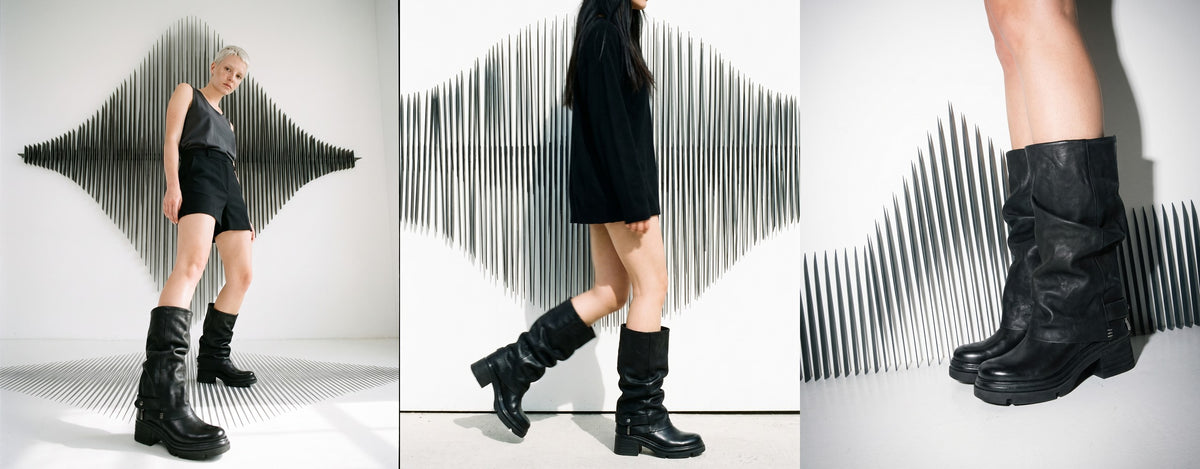 A.S.98 FW26 campaign, SERENA black Italian leather boots