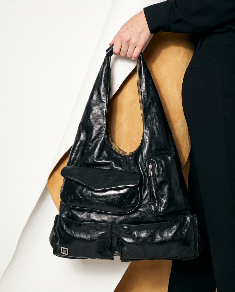 A.S.98 SKIRT Italian leather hobo bag in black, FW26