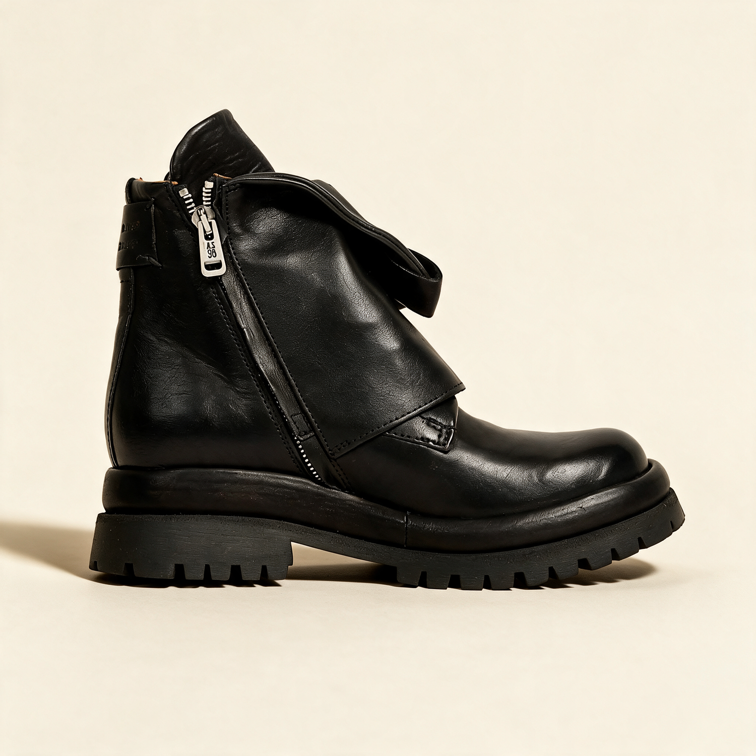 A.S.98 DRAKIE Black leather ankle boot, outer side profile 