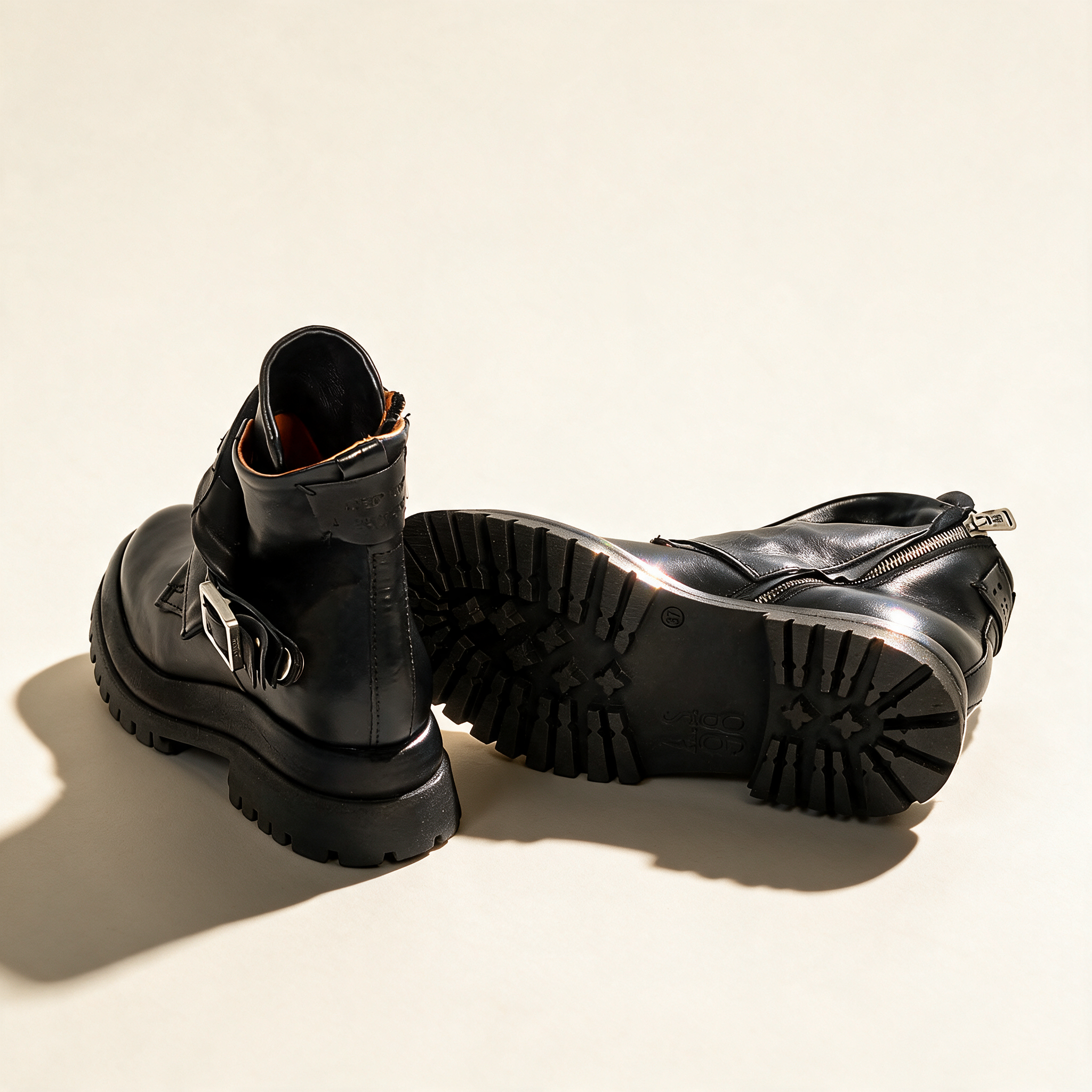 A.S.98 DRAKIE Black ankle boot, rear and lug sole view 