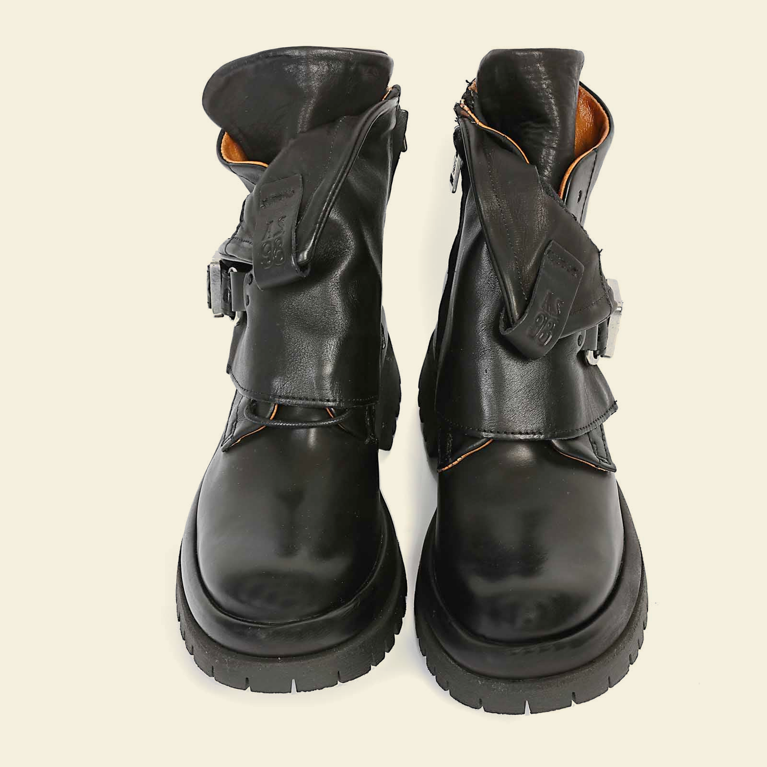 A.S.98 DRAKIE Black leather ankle boots, front pair view 