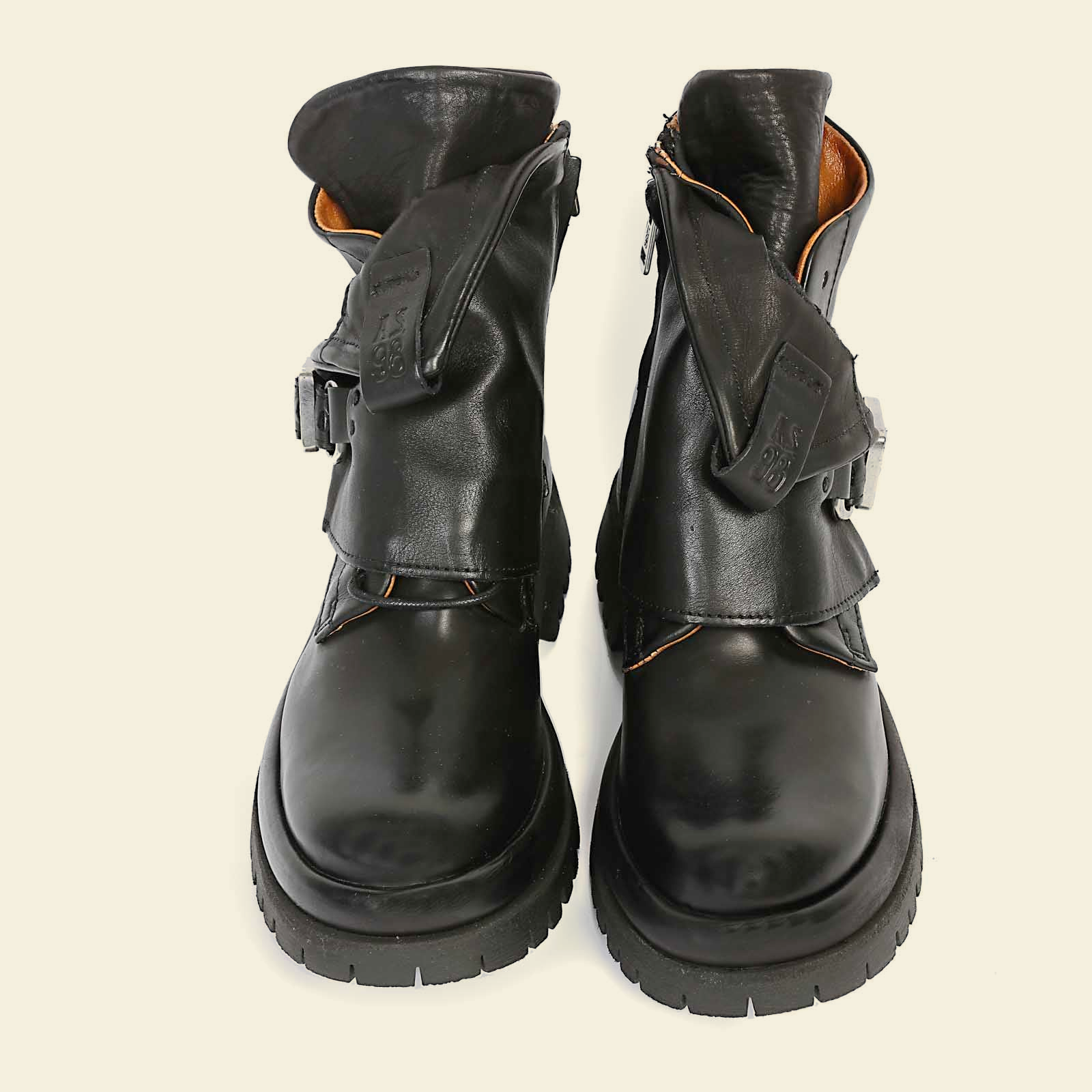 A.S.98 DRAKIE Black leather ankle boots, front pair view 