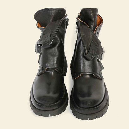 A.S.98 DRAKIE Black leather ankle boots, front pair view 