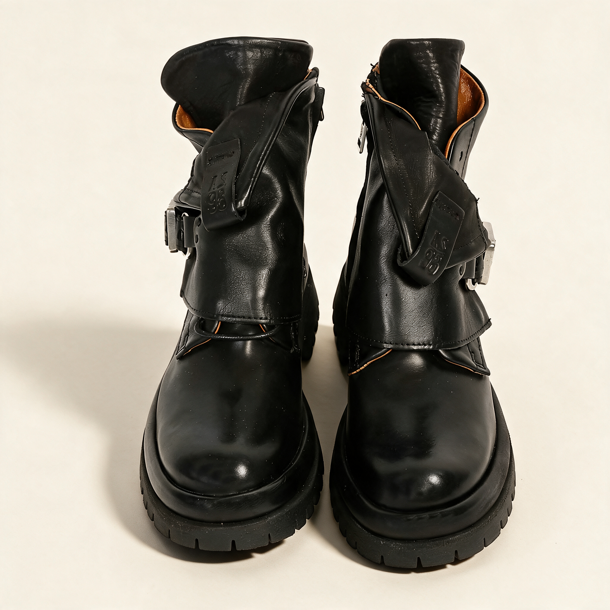 A.S.98 DRAKIE Black leather ankle boots, front pair view 
