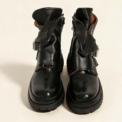 A.S.98 DRAKIE Black leather ankle boots, front pair view 