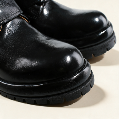 A.S.98 DRAKIE Black ankle boot, rounded leather toe detail 