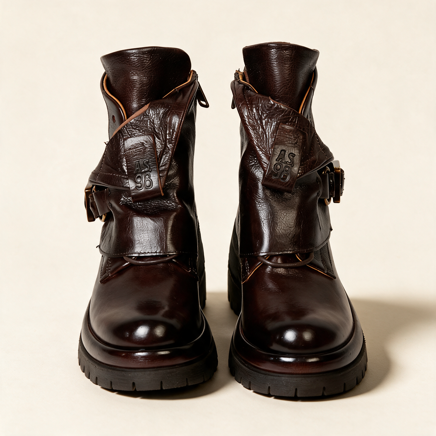 A.S.98 DRAKIE Ebony leather ankle boots, front pair view 