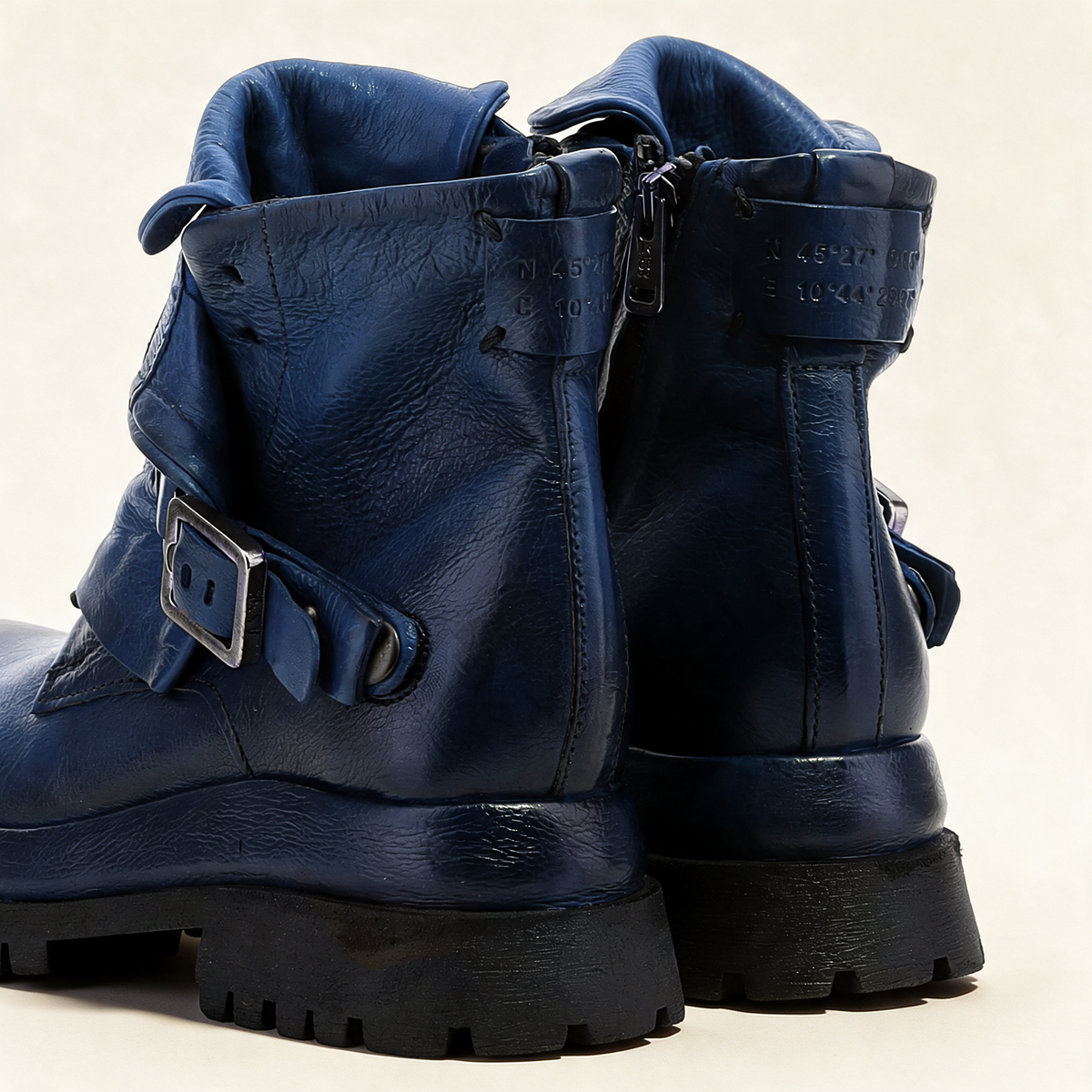 A.S.98 DRAKIE Blue boots, heel and buckle detail 