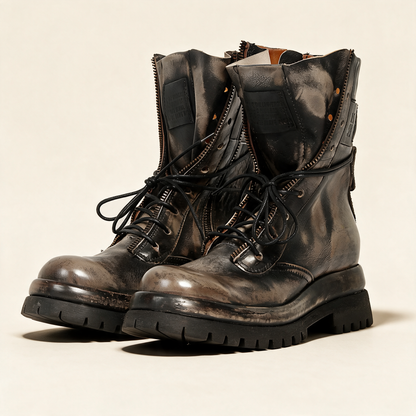 A.S.98 DELPHI Charcoal combat boots, pair three-quarter view 