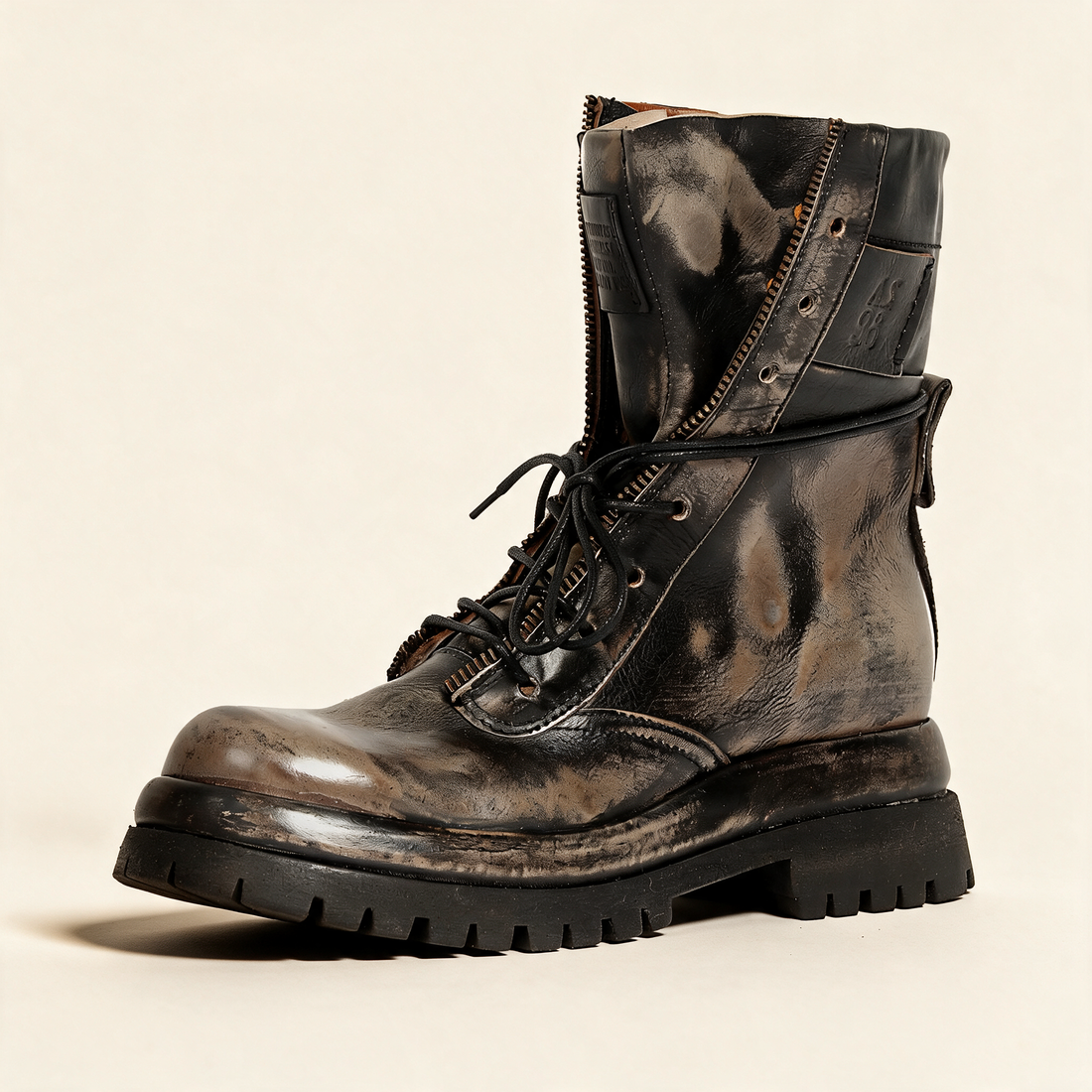 A.S.98 DELPHI Charcoal combat boots, single three-quarter view 