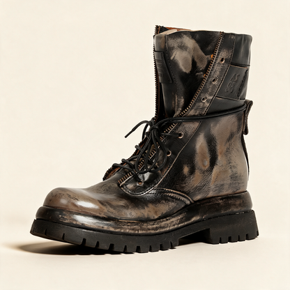 A.S.98 DELPHI Charcoal combat boots, single three-quarter view 