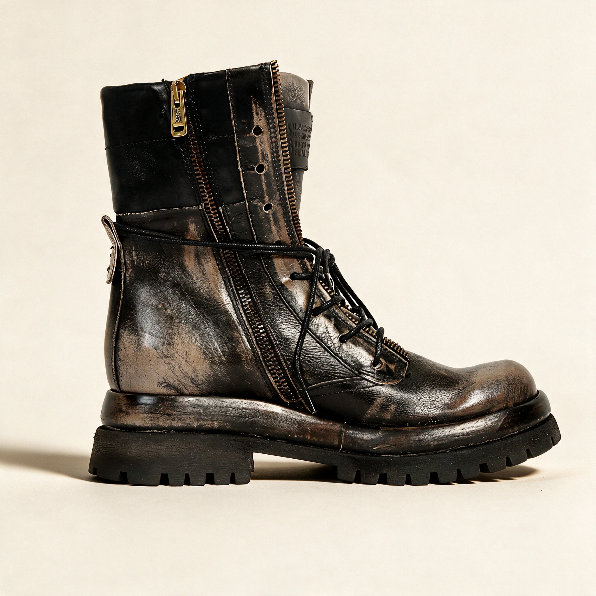 A.S.98 DELPHI Charcoal combat boots, outer side profile 