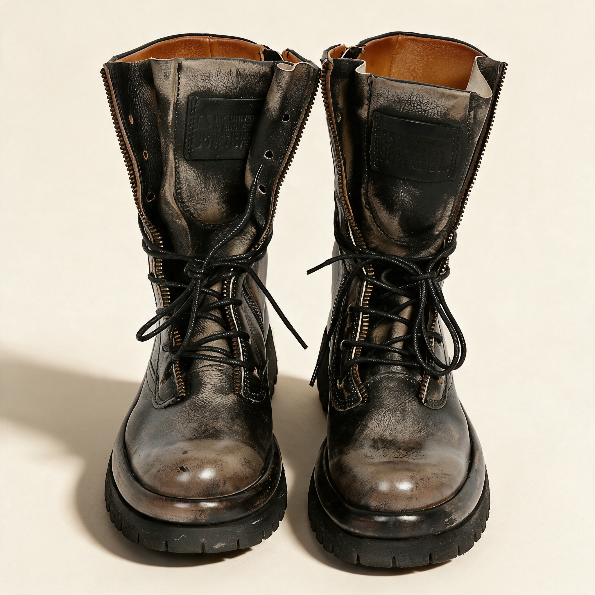 A.S.98 DELPHI Charcoal combat boots, front view 