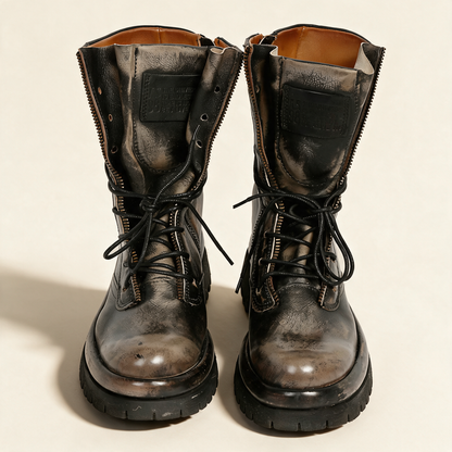 A.S.98 DELPHI Charcoal combat boots, front view 