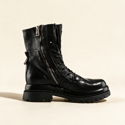 A.S.98 DELPHI Black combat boots, front view 