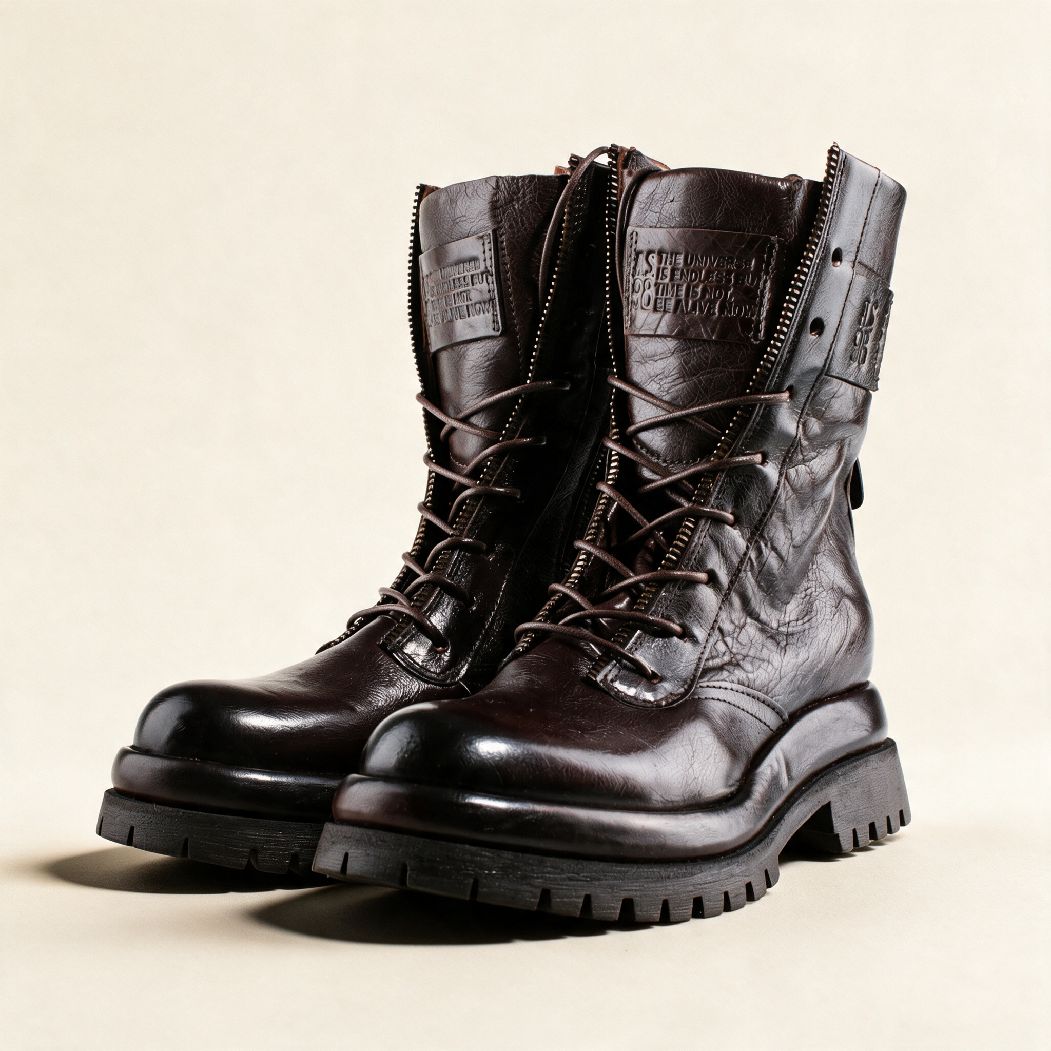 A.S.98 DELPHI Ebony combat boots, pair three-quarter view 