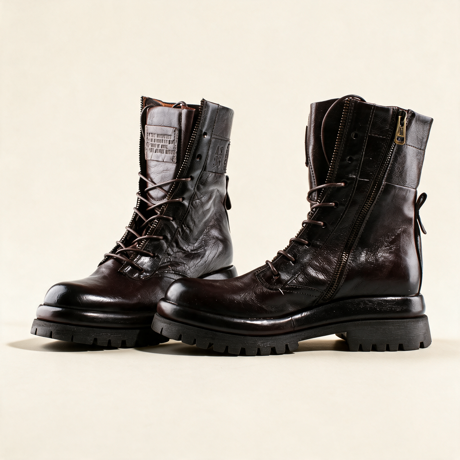 A.S.98 DELPHI Ebony combat boots, toe and profile detail 