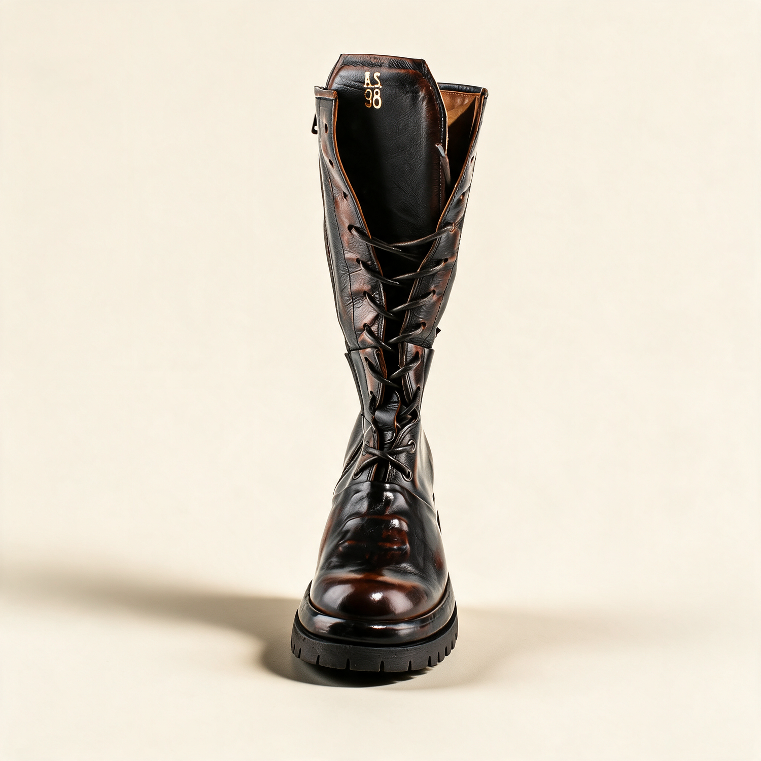 A.S.98 ARDEN Cognac tall boots, toe and profile detail 