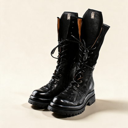 A.S.98 ARDEN Black tall boots, pair three-quarter view 